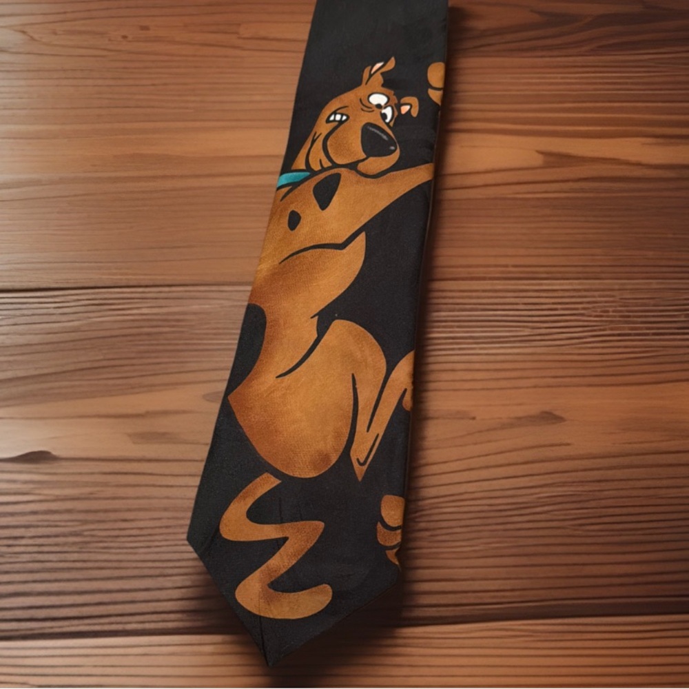 Vintage Cartoon Network Scooby Doo Black Brown Scooby-Doo Print Neck Tie Mens
